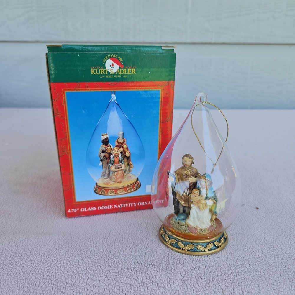 Kurt Adler Nativity Glass Dome Ornament 4.75" Christmas Holy Family Vintage